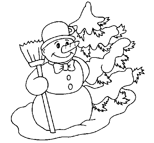 Dibuix de Ninot de neu i arbre nadalenc  per Pintar on-line
