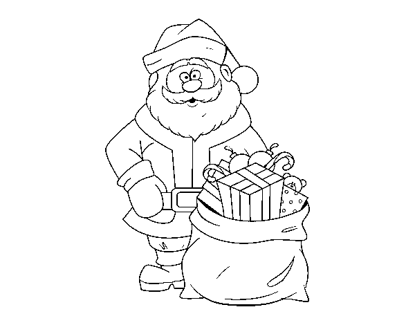 Dibuix de Pare Noel amb bossa de regals per Pintar on-line