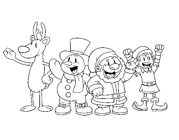 Dibuix de Pare Noel i els seus amics per Pintar on-line