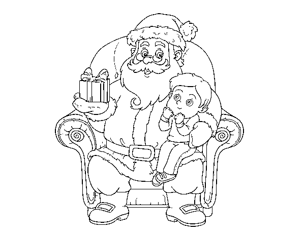 Dibuix de Pare Noel i nen per Nadal per Pintar on-line