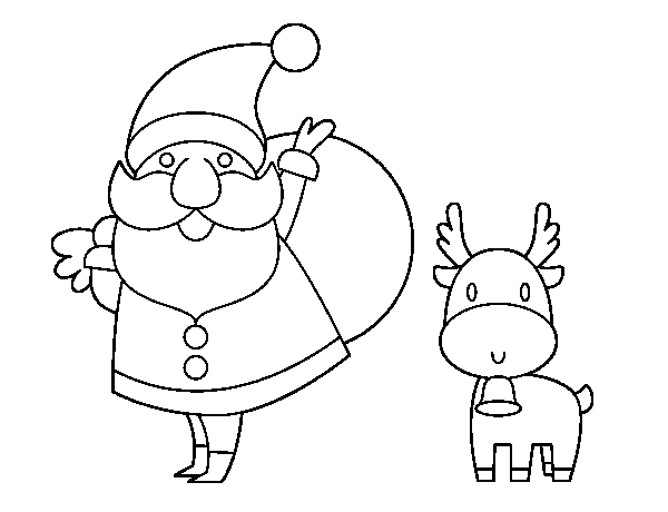 Dibuix de Pare Noel i un ren per Pintar on-line