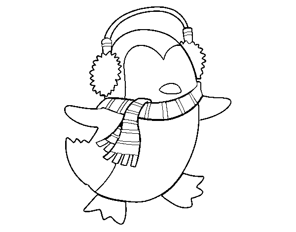 Dibuix de Pingüí amb bufanda per Pintar on-line