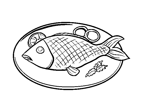 Dibuix de Plat de peix per Pintar on-line