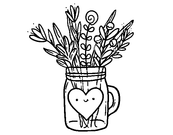 Dibuix de Pot amb flors silvestres i un cor per Pintar on-line