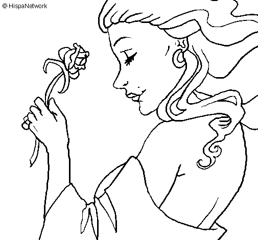Dibuix de Princesa amb una rosa per Pintar on-line