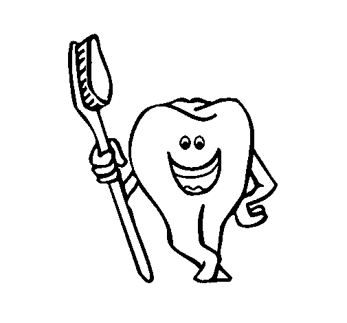 Dibuix de Queixal i raspall de dents per Pintar on-line