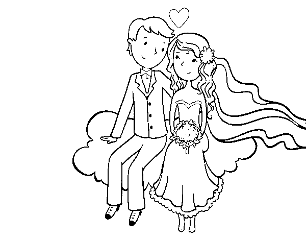 Dibuix de Recent casats a un núvol per Pintar on-line