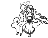 Dibuix de Recent casats a un núvol per pintar