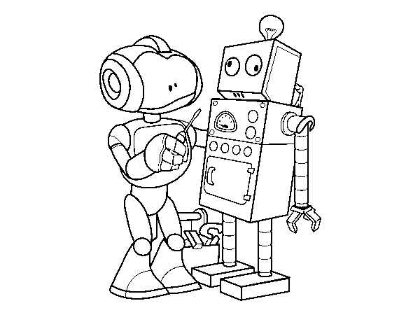 Dibuix de Robot arreglant robot per Pintar on-line