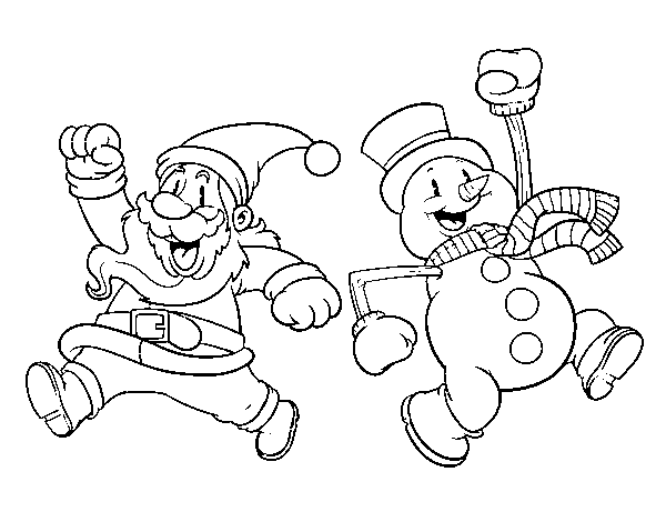 Dibuix de Santa Claus i ninot de neu saltant per Pintar on-line