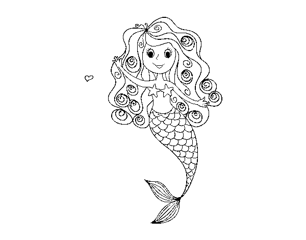 Dibuix de Sirena amb rinxols per Pintar on-line