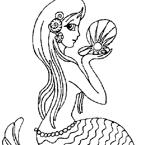 Dibuix de Sirena i perla per Pintar on-line