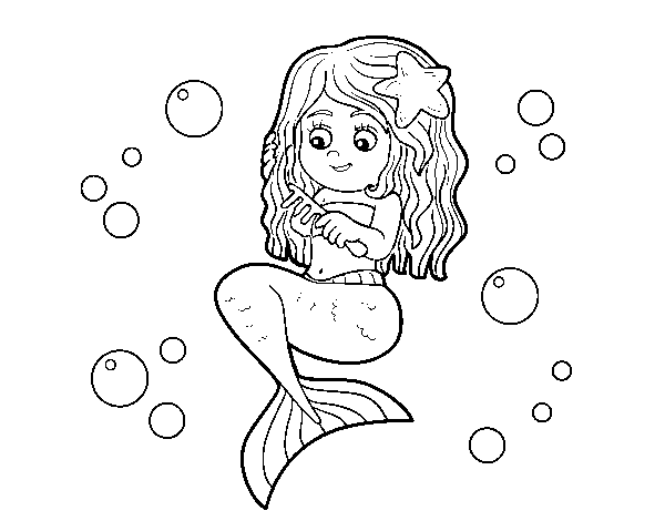 Dibuix de Sirena pentinant-se per Pintar on-line