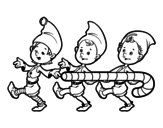 Dibuix de Tres elfs de Nadal per pintar