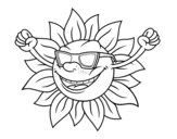 Dibuix de Un sol amb ulleres de sol per pintar