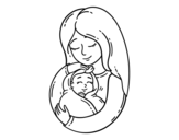 Dibuix de Una mare i el seu nadó per pintar