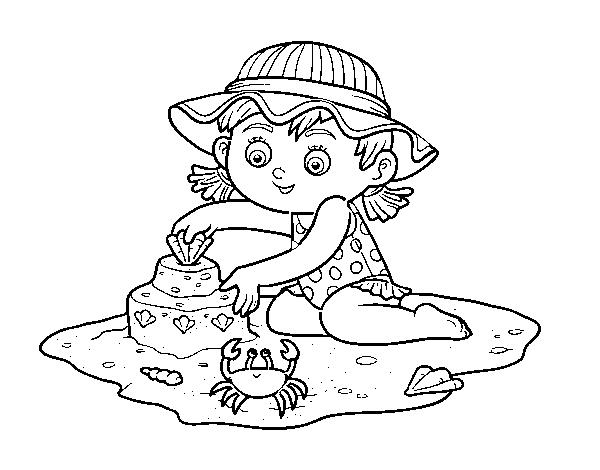 Dibuix de Una nena jugant a la platja per Pintar on-line