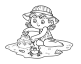 Dibuix de Una nena jugant a la platja per pintar