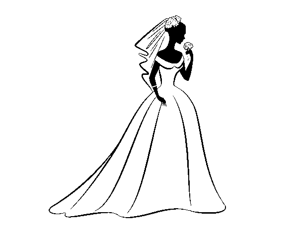 Dibuix de Vestit de boda i vel per Pintar on-line