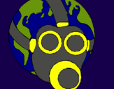 Dibuix Terra amb màscara de gas pintat per lua