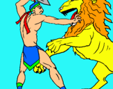 Dibuix Gladiador contra lleó pintat per genis