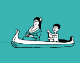 Dibuix Mare i fill en canoa  pintat per julia artigau