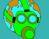 Dibuix Terra amb màscara de gas pintat per quim