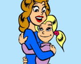 Dibuix Mare i filla abraçades pintat per Andrea y mama