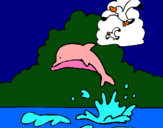 Dibuix Dofí i gavina pintat per maria fernanda portel