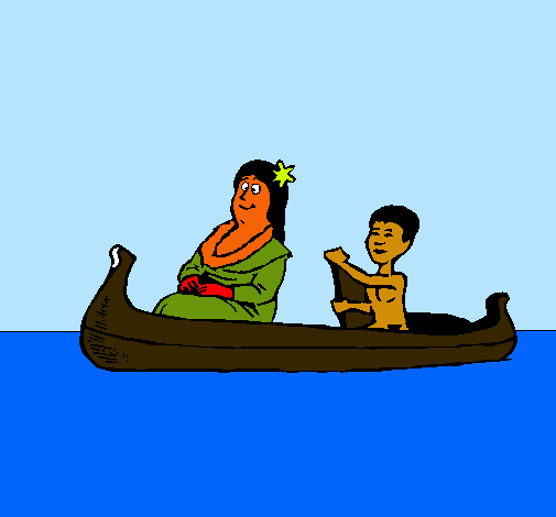 Dibuix Mare i fill en canoa  pintat per mel