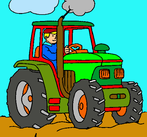 Dibuix Tractor en funcionament  pintat per eric
