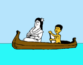 Dibuix Mare i fill en canoa  pintat per EROS