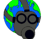Dibuix Terra amb màscara de gas pintat per MIREIA  GUERRERO