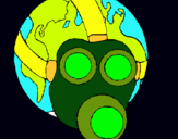 Dibuix Terra amb màscara de gas pintat per Carme