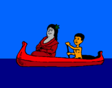 Dibuix Mare i fill en canoa  pintat per max