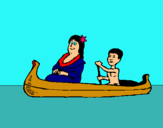 Dibuix Mare i fill en canoa  pintat per fabia
