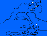 Dibuix Dofí i gavina pintat per alejandro vasrer  ertu
