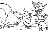 Dibuix Gallina i pollets pintat per nuri