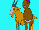Dibuix Cabra i nen africà pintat per cèlia