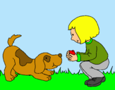 Dibuix Nena i gos jugant  pintat per lucia pr