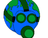 Dibuix Terra amb màscara de gas pintat per Pol de la T