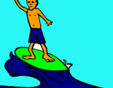 Dibuix Surfista pintat per  la  platja
