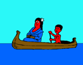 Dibuix Mare i fill en canoa  pintat per GENIS