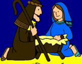 Dibuix Adoren al nen Jesús  pintat per josep, maria, jesús