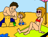 Dibuix Vacances familiars pintat per platja dolca platja