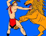 Dibuix Gladiador contra lleó pintat per laur