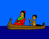 Dibuix Mare i fill en canoa  pintat per laur
