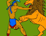 Dibuix Gladiador contra lleó pintat per JOSEP