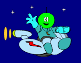 Dibuix Marcià amb moto espacial pintat per ALBA 4 aNYS I MAMA 33