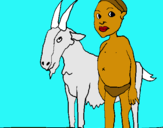 Dibuix Cabra i nen africà pintat per G.R.A